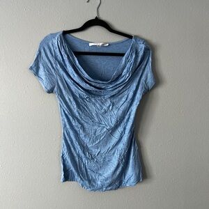 Max Studio Light Blue Draped Short Sleeve Tee